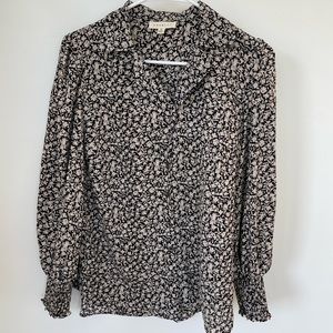 NWOT Boutique Collared Silky Floral Blouse